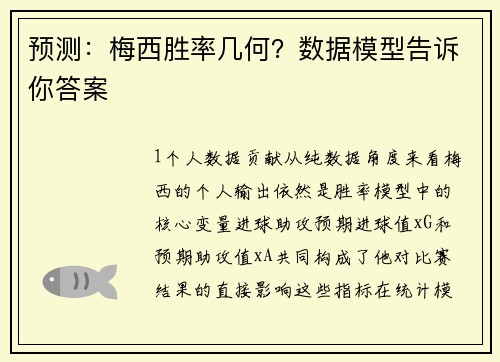 预测：梅西胜率几何？数据模型告诉你答案