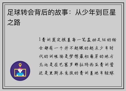 足球转会背后的故事：从少年到巨星之路
